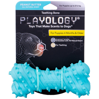 Дентальная жевательная косточка Playology PUPPY TEETHING BONE для щенков 4-8 месяцев с ароматом арахиса, цвет голубой