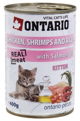 Консервы для котят: курица, креветки и рис Ontario