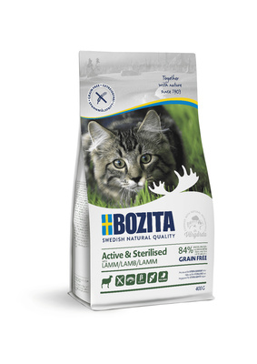 для активных стерилизованных взрослых и растущих кошек, беззерновой с ягненком Bozita