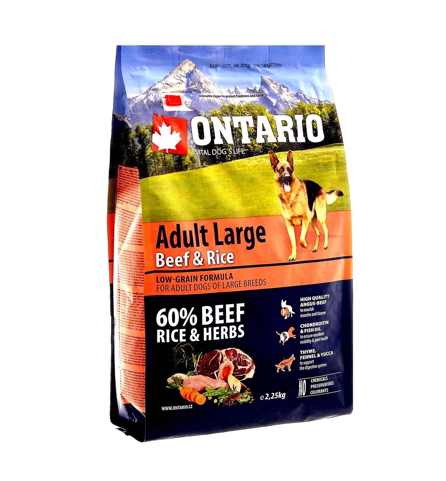 

Корм Ontario для собак крупных пород, с говядиной и рисом (2,25 кг)