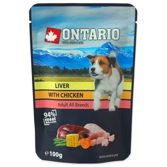 Паучи для взрослых собак и щенков печёнка с курицей в бульоне Ontario