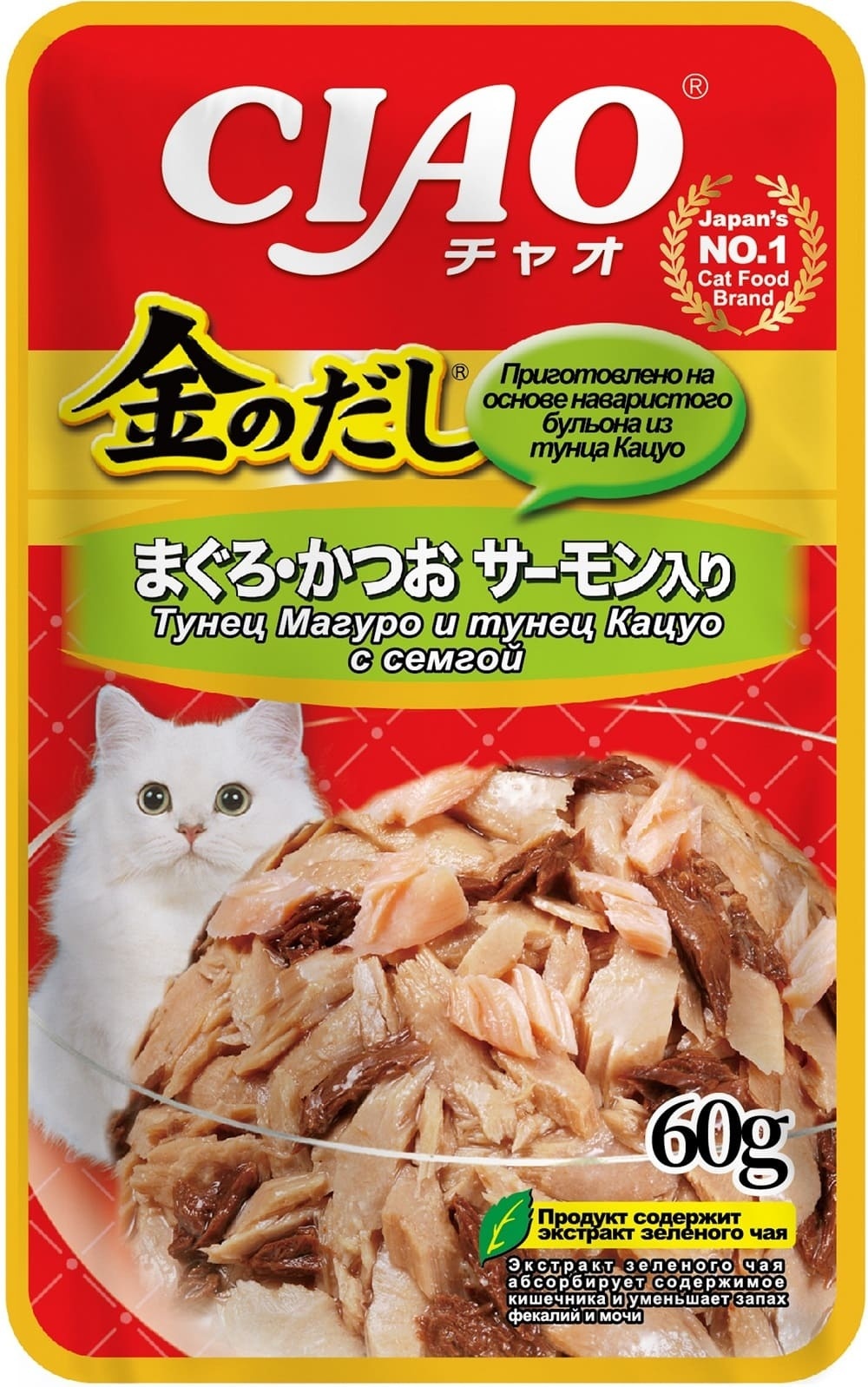 

Inaba киннодаси паучи Микс тунцов+семга в желе для кошек (60 г)