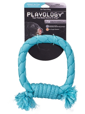Жевательное кольцо-канат Playology DRI-TECH RING для собак средних и крупных пород с ароматом арахиса, цвет голубой