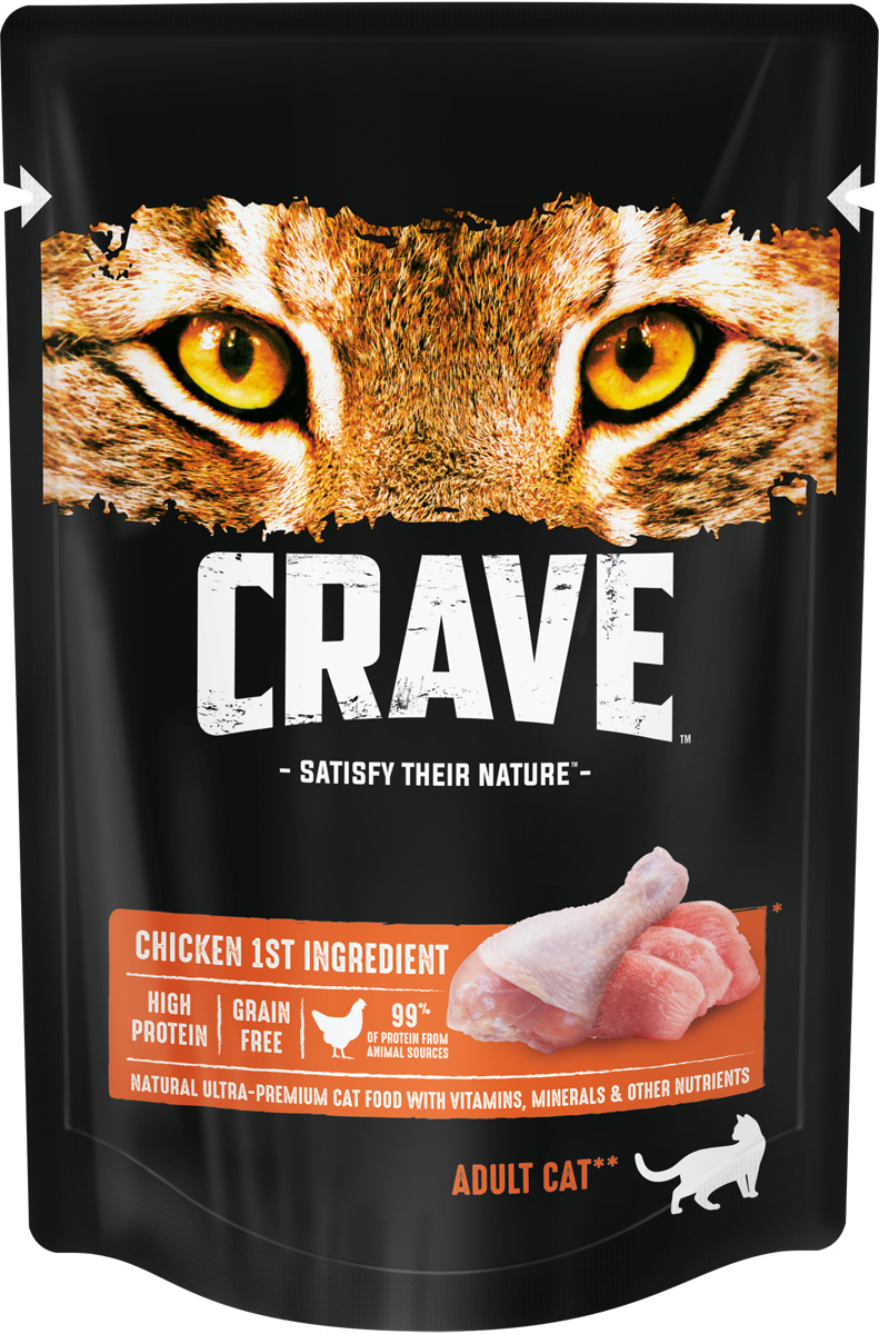 Crave полнорационный консервированный корм для взрослых кошек, с курицей (70 г)