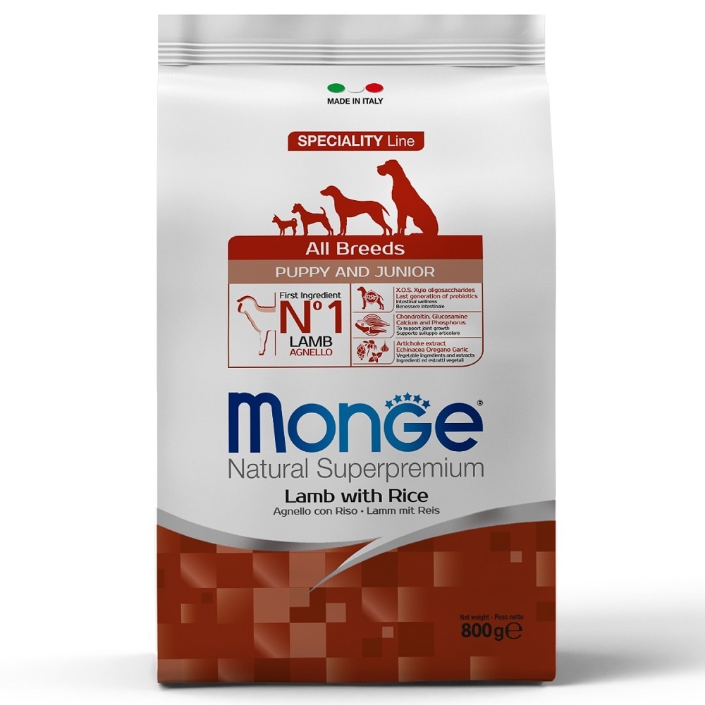 Корм Monge сухой корм для щенков всех пород, с ягненком и рисом (12 кг)