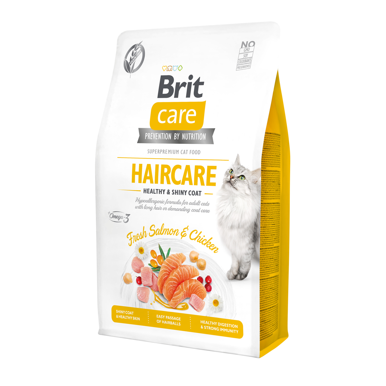 Корм Brit care Красивая кожа и шерсть: гипоаллергенный, со свежим мясом лосося и курицы для взрослых кошек (7 кг) Brit - фото 1