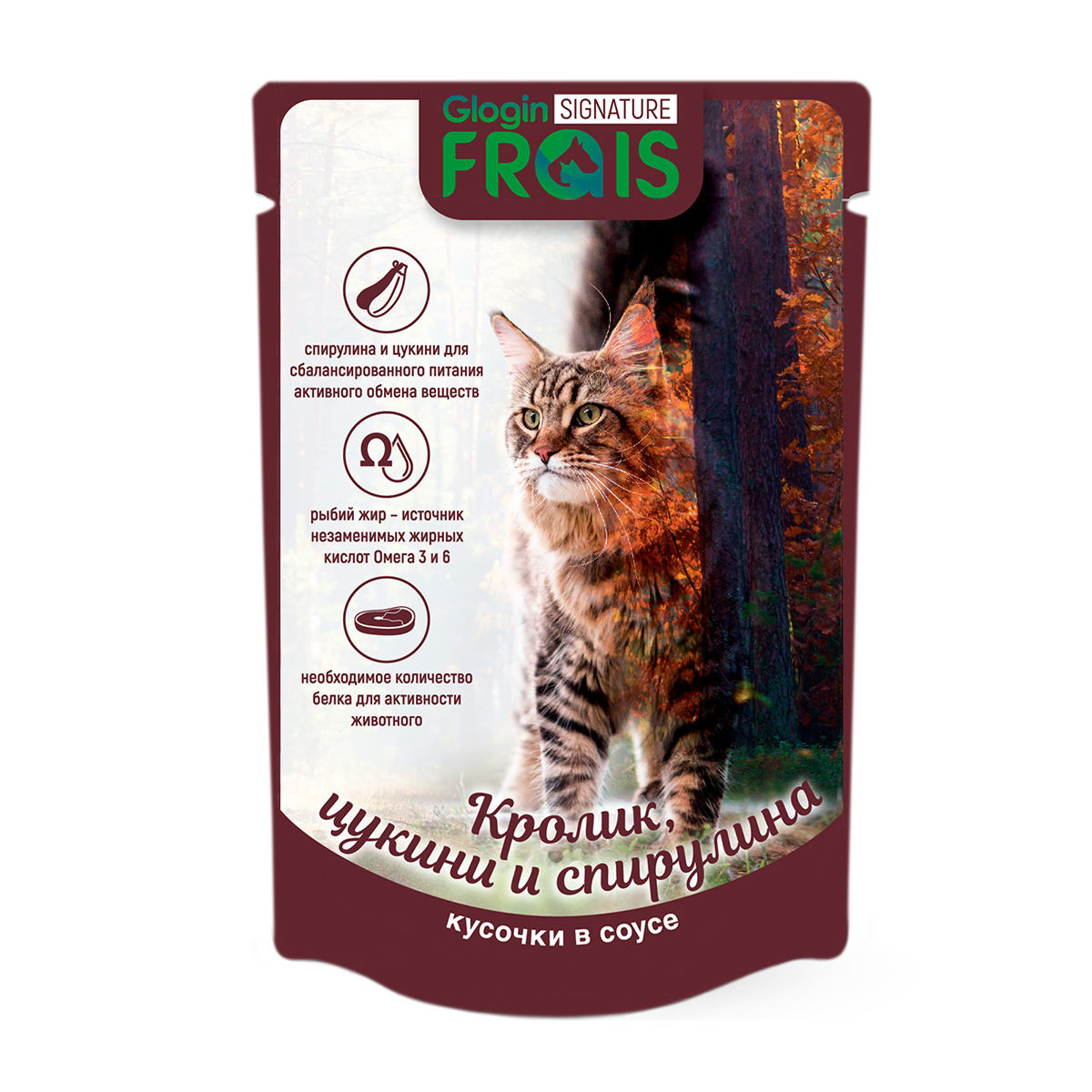 

Frais паучи для взрослых кошек кусочки в нежном соусе, с кроликом, цукини, спирулиной (80 г)