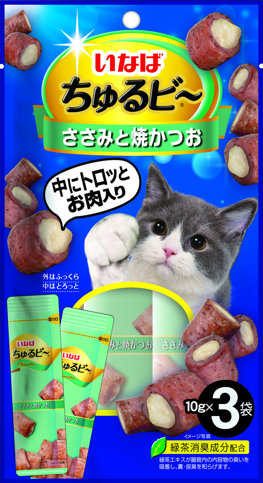 Inaba чуру Би Запеченные трубочки для кошек Куриное филе и запечённый тунец Кацуо (30 г)