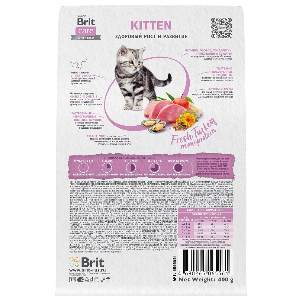 Brit Care сухой корм с индейкой для котят, беременных и кормящих кошек,  Care Cat Kitten Healthy Growth | Petshop.ru