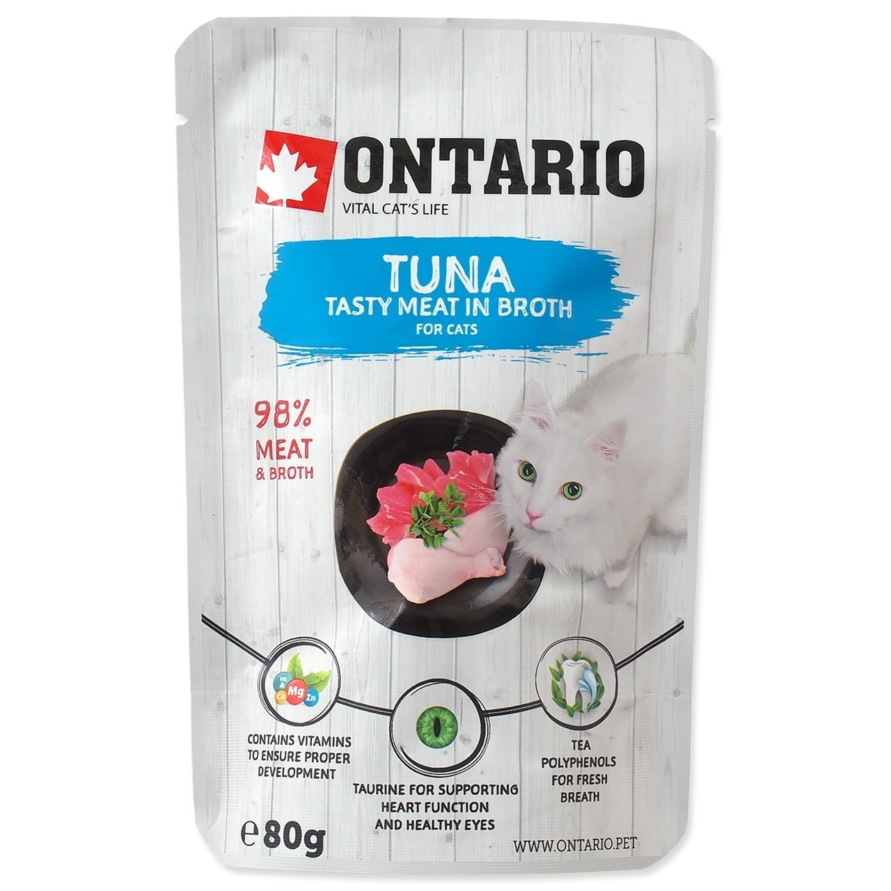 

Ontario (консервы, лакомства) паучи для кошек и котят тунец в бульоне (80 г)