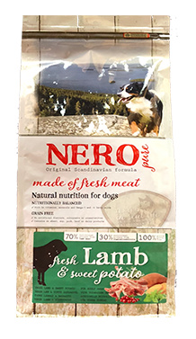 Беззерновой корм для взрослых собак со свежим ягненком, бататом и фруктами Nero Pure