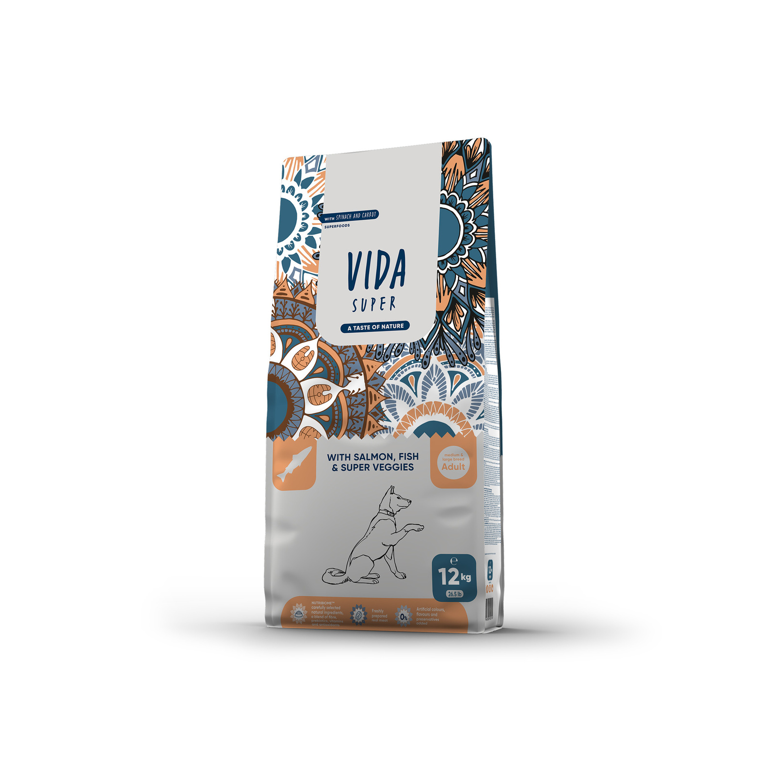 VIDA Super корм для взрослых собак средних и крупных пород с лососем, рыбой и овощами (2 кг)