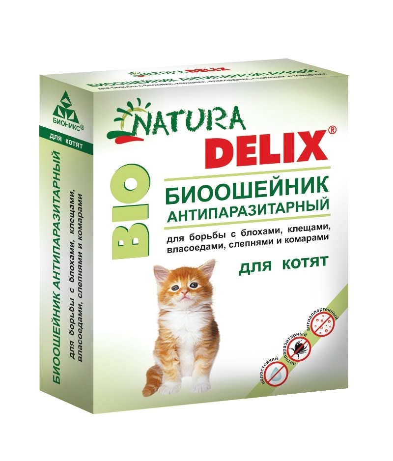 Бионикс ошейник антипаразитарный Natura Delix BIO с алоэ-вера, для котят (9 г)